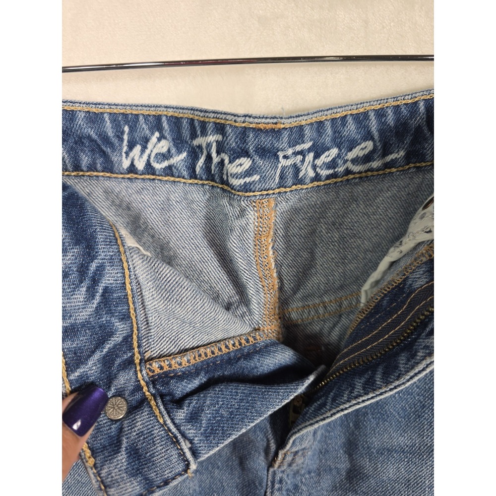Free People We The Free Denim Mini Skirt 26 High Rise Raw Frayed Hem Blue Jean - Picture 6 of 11
